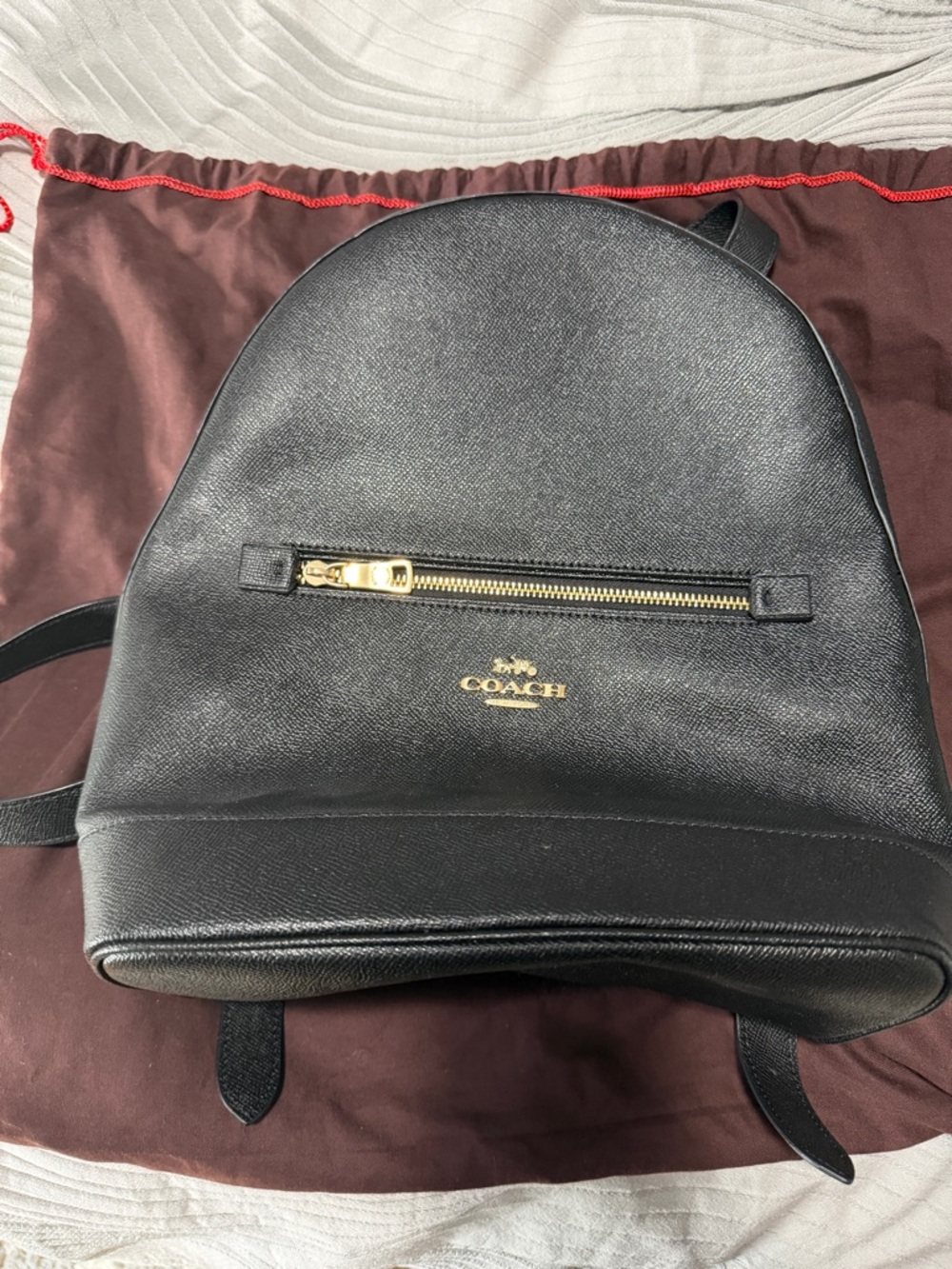 Coach Black Leather Backpack with Gold Hardware